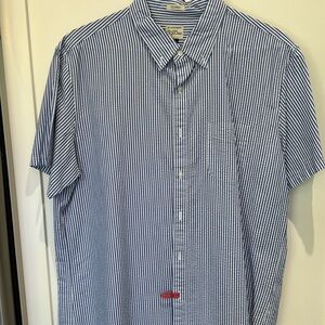 J. Crew Blue/White Seersucker Short Sleeve Button Down Shirt Size XL